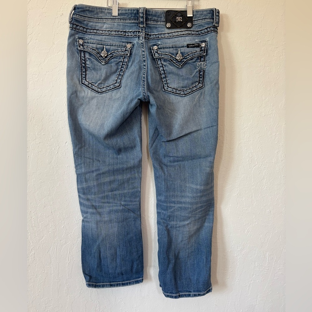 Miss Me Blue Boyfriend Capri Jeans with Decorative Stitching